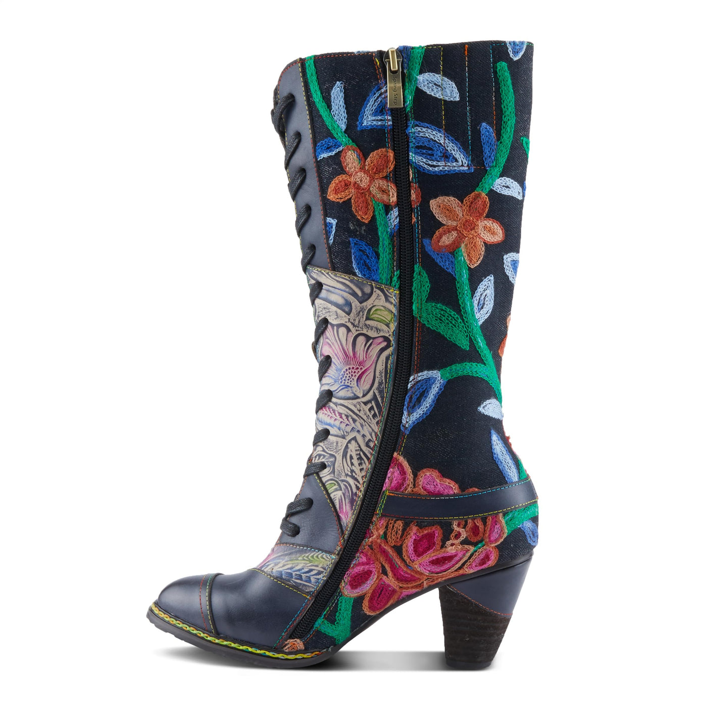 L'Artiste by Spring Step Women's Malagie-Rose Mid Calf Boot, Navy Multi, 9