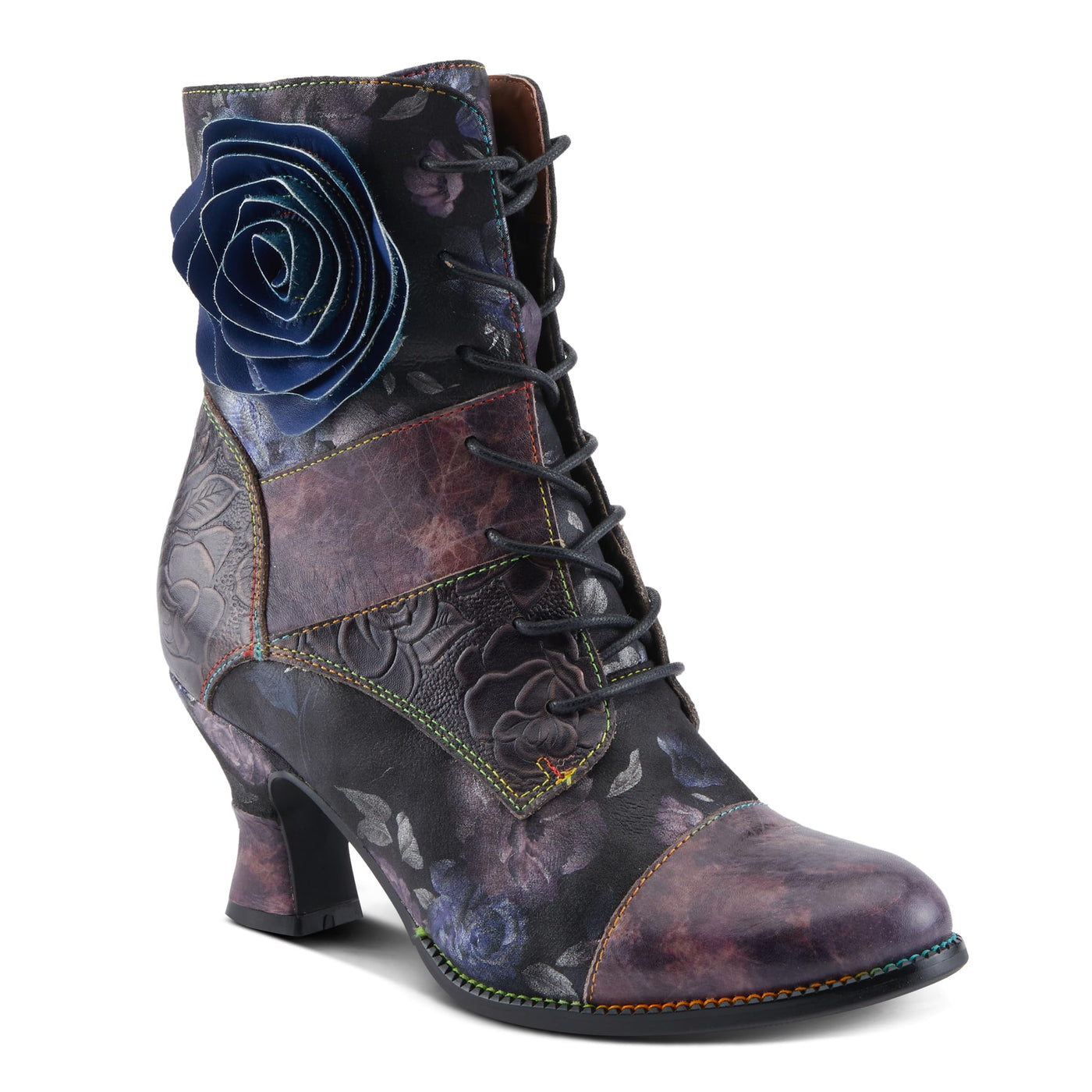 Spring Step L'Artiste Roselia-Stunin Women's Lace Up Bootie - Gorgeous Details, Show-Stopping Floral Ankle Boots Plum Multi EU 38/ US 7.5-8