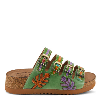 Spring Step L'Artiste Women's TOOCOOL Adjustable Hand-Painted Flatform Sandals Green Multi EU 41 / US 9.5-10