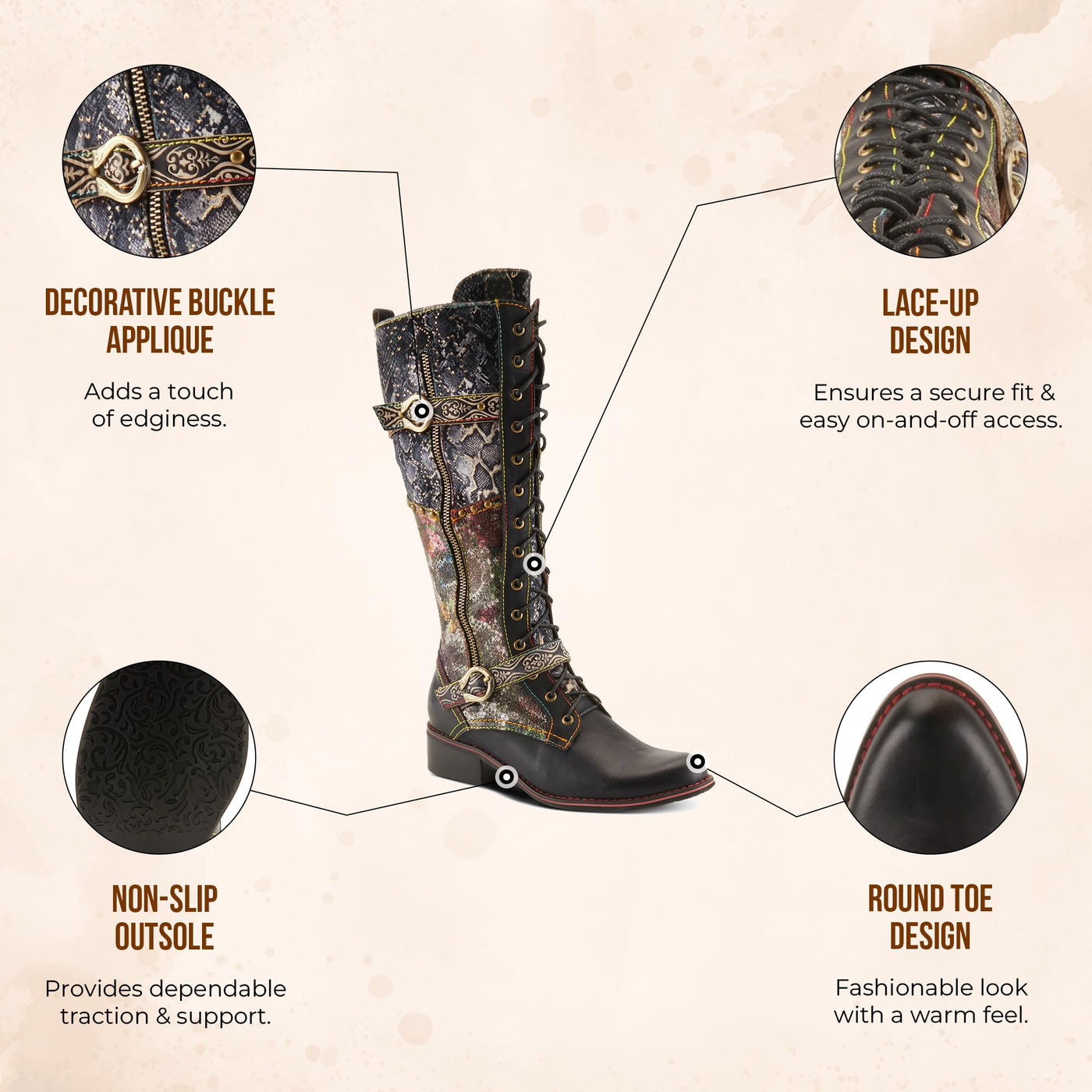 Spring Step L'Artiste Women's Vaneyck Leather Tall Boot Black Multi EU 41 / US 9.5-10