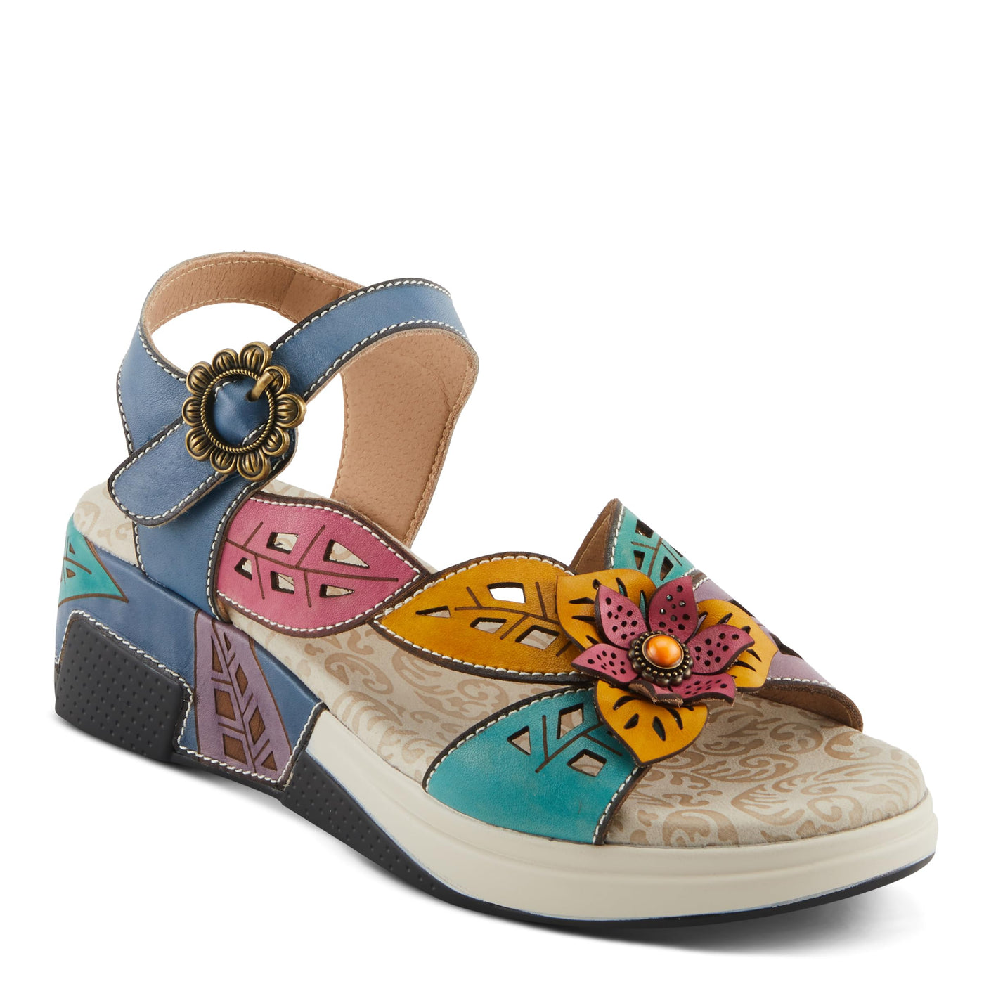 Spring Step L'Artiste Women's ALORA - Hand-Painted Lightweight Athleisure Sandals for Women Blue Multi EU 36 / US 5.5-6