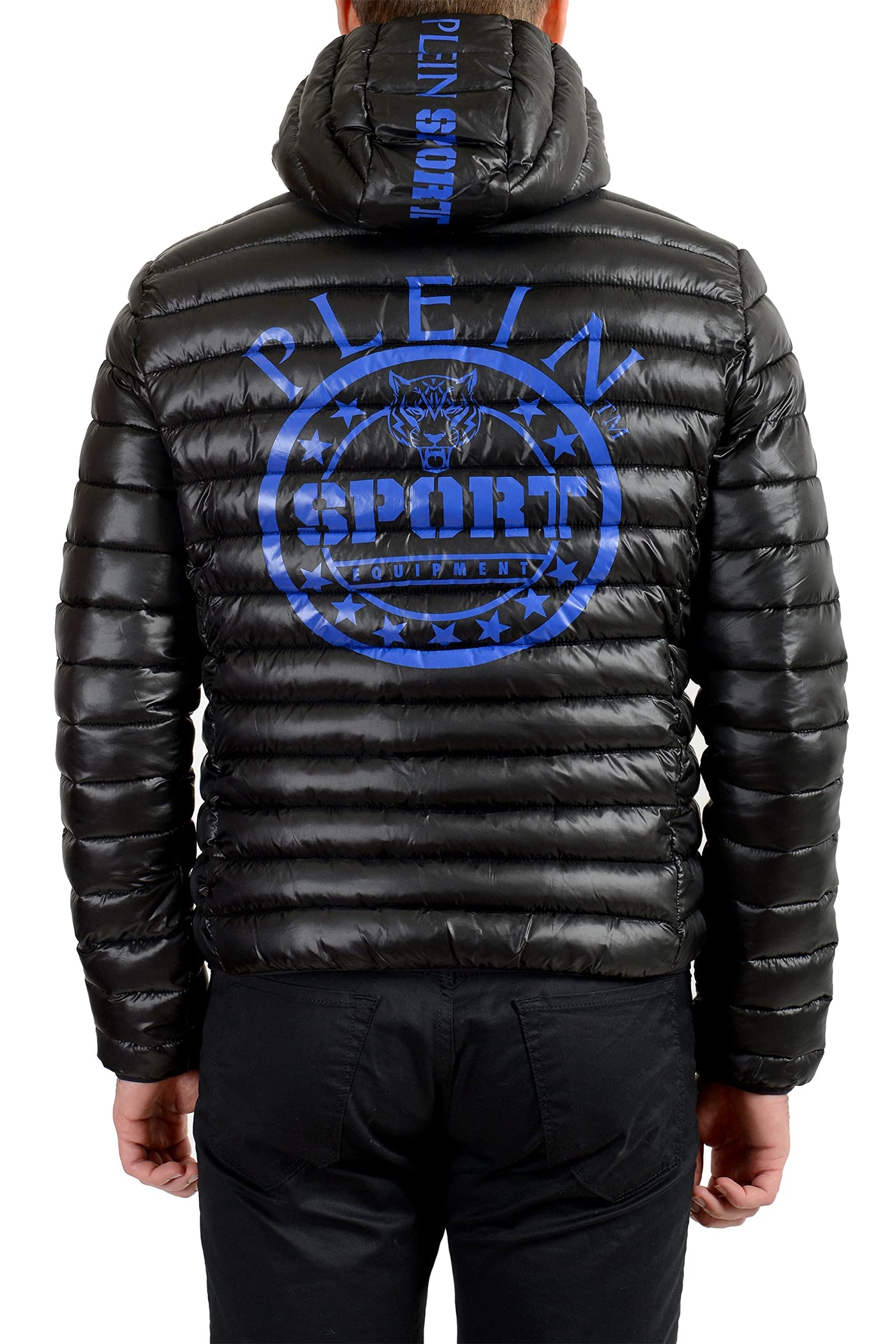 Plein Sport Men's Black Hooded Logo Print Zip Up Parka Jacket Sz US L IT 52