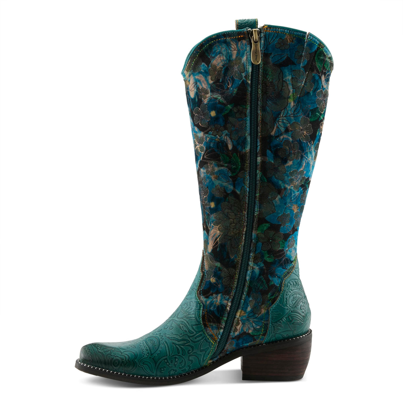 Spring Step L'Artiste Women's Rodeoqueen Western Mid-Shaft Boots with Flowers Turquoise Multi EU 41 / US 9.5-10