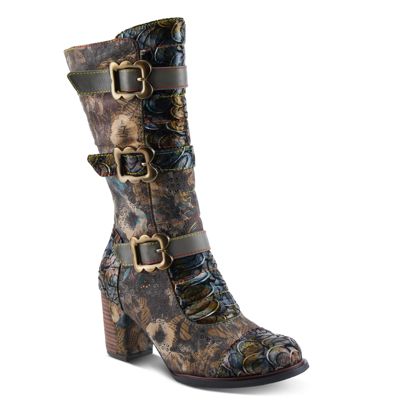 Spring Step L'Artiste Averie Women's Moto-Inspired Bootie - Quilted Upper, Metallic Prints, Decorative Straps Grey Multi EU 41 / US 9.5-10