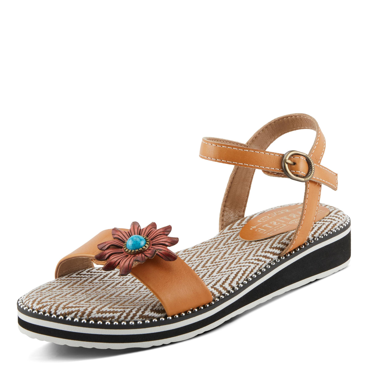 Spring Step L'Artiste Women's Tilton - Casual-Chic Hand-Painted Floral Sandals Camel EU 38 / US 7.5-8