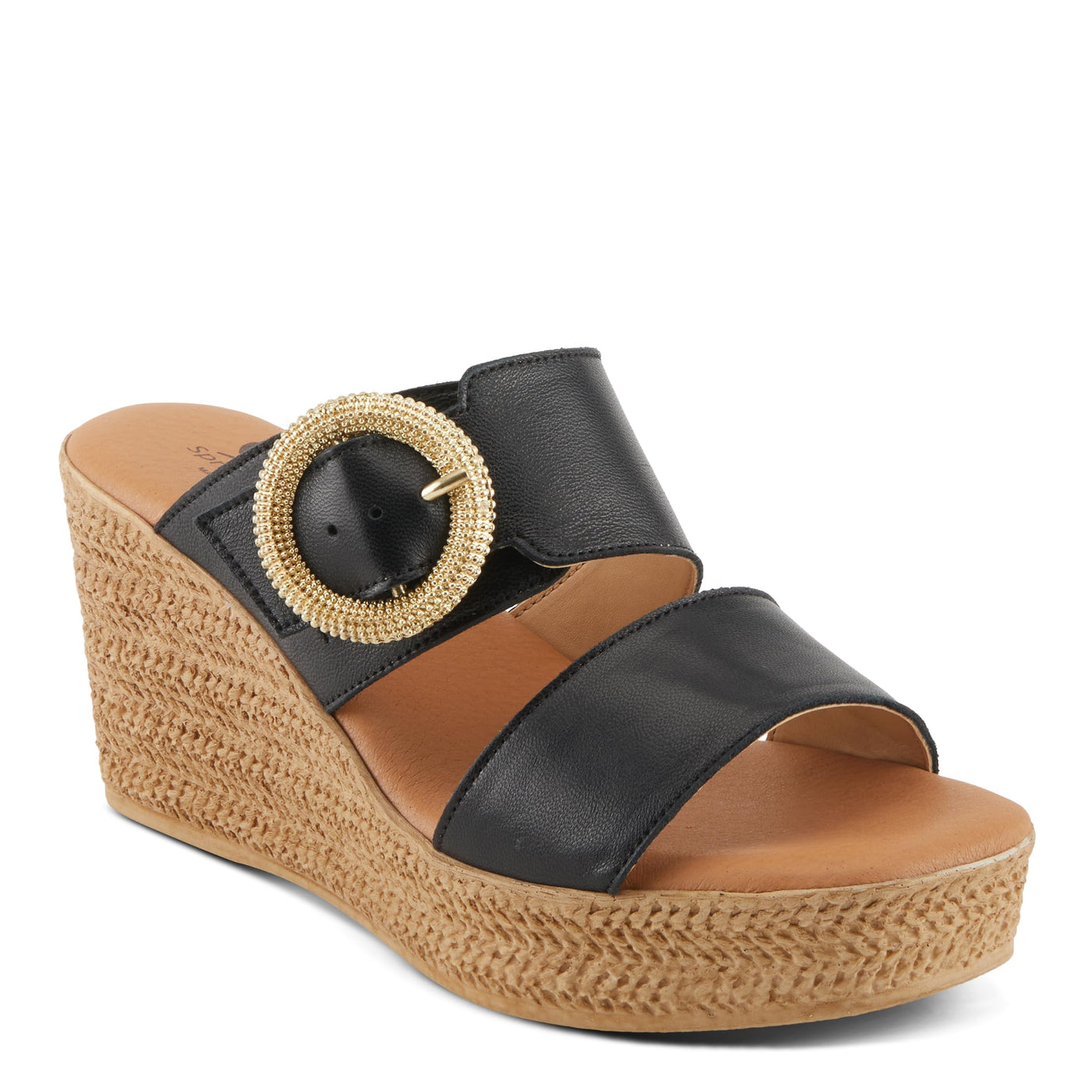 Spring Step MARES Women's Wedge Slip-On Sandals - Chic Buckle Detail, Dual Leather Straps, Comfortable Footbed, Platform for Added Height Black EU 39 / US 8.5