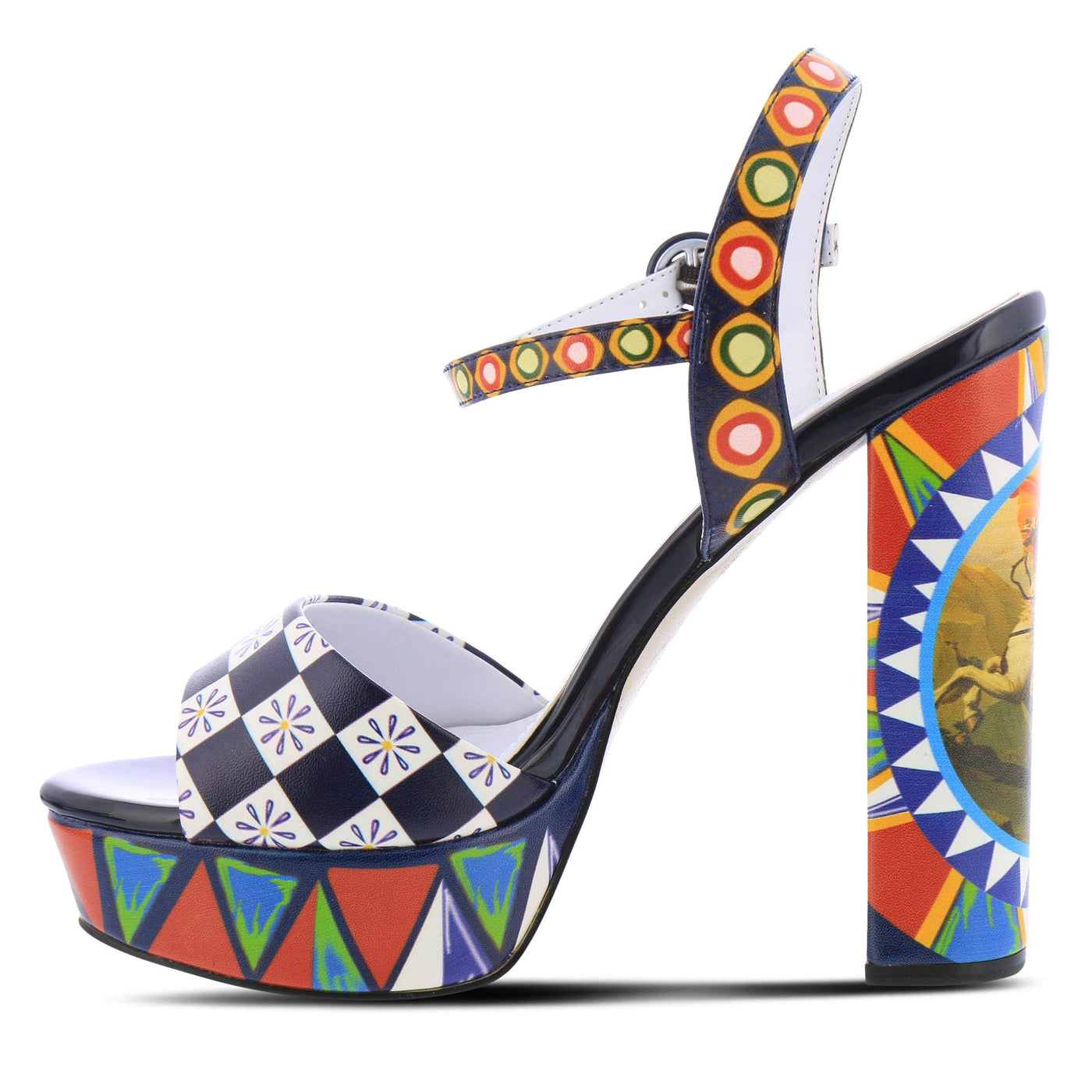 Azura by Spring Step Women's Charger Heeled Sandal, Navy Multi, 5.5-6