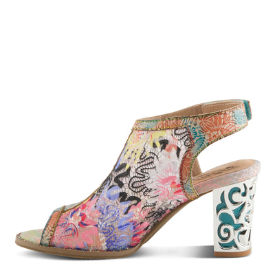 L'Artiste Women's WOWZA Hook-and-Loop Leather Sandals – Hand-Painted Design, Vibrant Mesh Upper, Crystal Embellishments, Chunky Metallic Heel Rainbow EU 39 / US 8.5