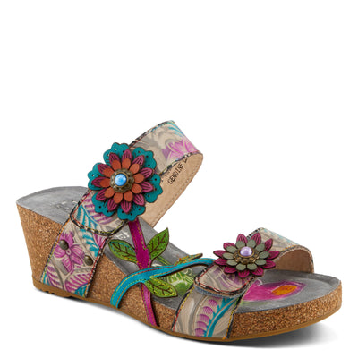 Spring Step L'Artiste Women's MOAI Hand-Painted Floral Asymmetrical Slide Sandals