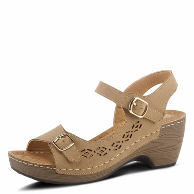 PATRIZIA Spring Step Shantay Wedge Sandals for Women - Ladies Sandals with Ankle Strap Buckle Closures - Womens Casuals Sandals for Outdoor - Tan EU 39 / US 8.5