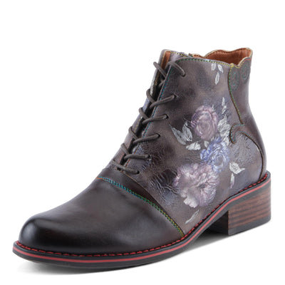 Spring Step L'Artiste Xenia Women's Lace-Up Oxford Bootie - Classic Menswear with Floral Print Shaft