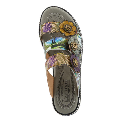 Spring Step L'Artiste Women's NAOMI-MONARCH Comfortable Butterfly Slide Sandals | Hand-Painted Leather Flowers, Hook and Loop Closure Olive Multi EU 35 / US 5