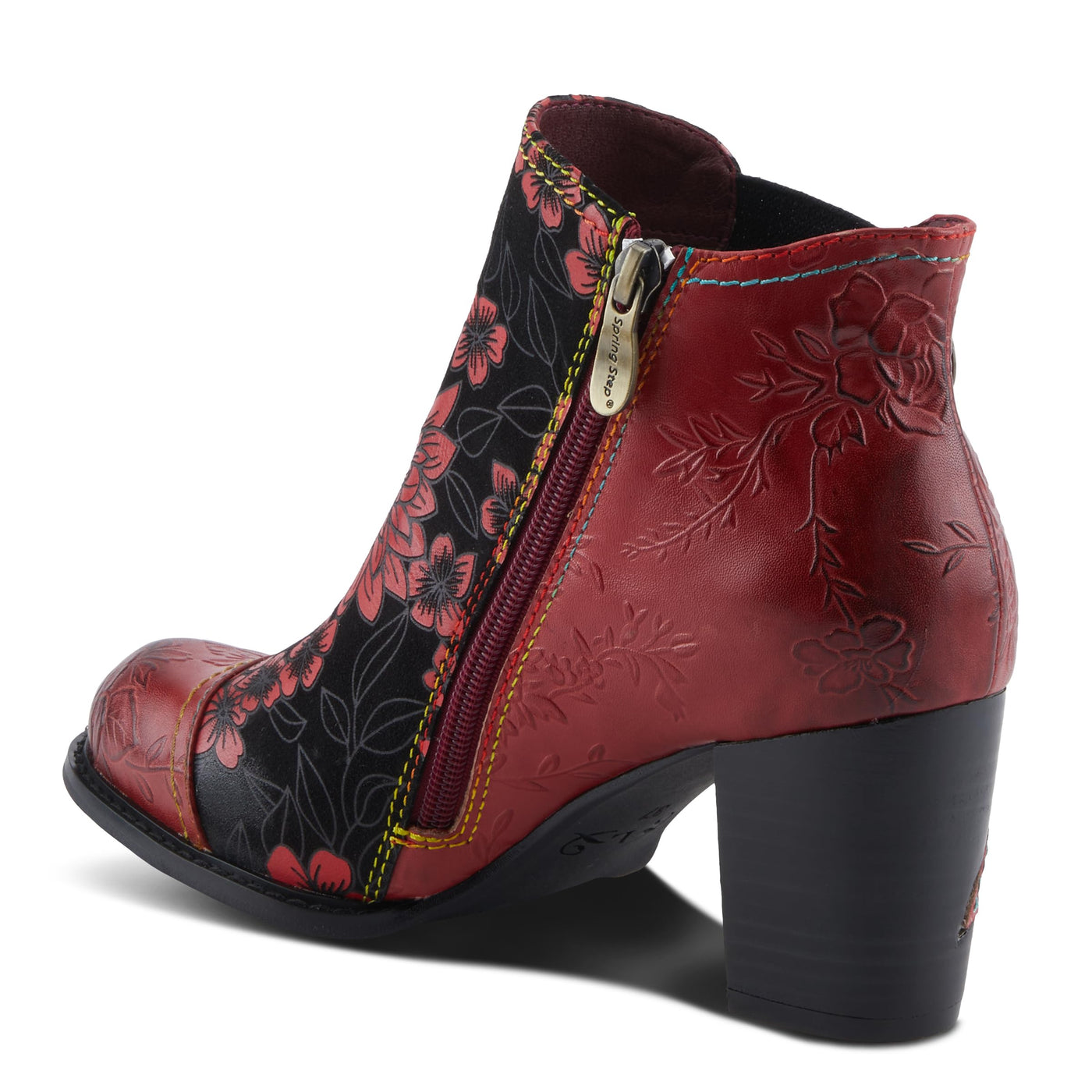 Spring Step L'Artiste Ceja Women's Embossed Floral Bootie - Cap Toe, Eye-Catching Ankle Boots with Unique Patterns Bordeaux Multi EU 35 / US 5