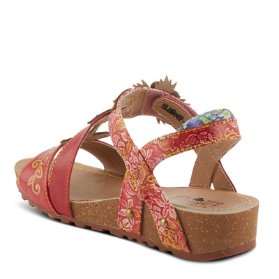 Spring Step L'Artiste Women's BELOVED Hand-Painted Low Cork Wedge Slide Sandals Red Multi EU 39 / US 8.5