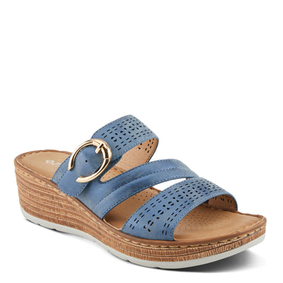 PATRIZIA Women's SHARONDA Asymmetrical Slide Wedge Sandals Navy Metallic EU 40 / US 9