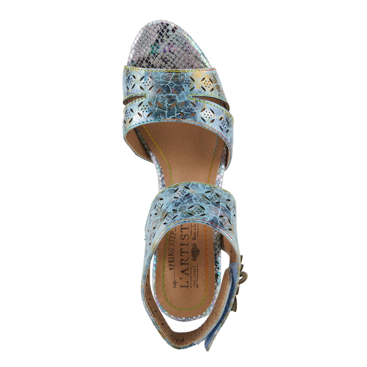 Spring Step L'Artiste Women's POSTER-METAL Metallic Leather Sandals, Artistic Elegance and Modern Design Blue Multi EU 40 / US 9
