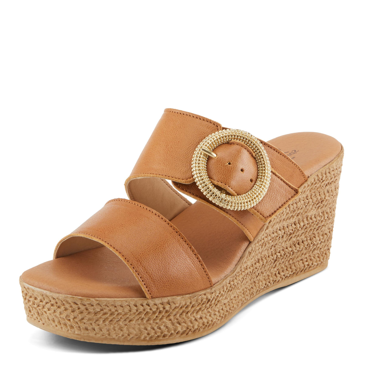 Spring Step MARES Women's Wedge Slip-On Sandals - Chic Buckle Detail, Dual Leather Straps, Comfortable Footbed, Platform for Added Height Camel EU 38 / US 7.5-8