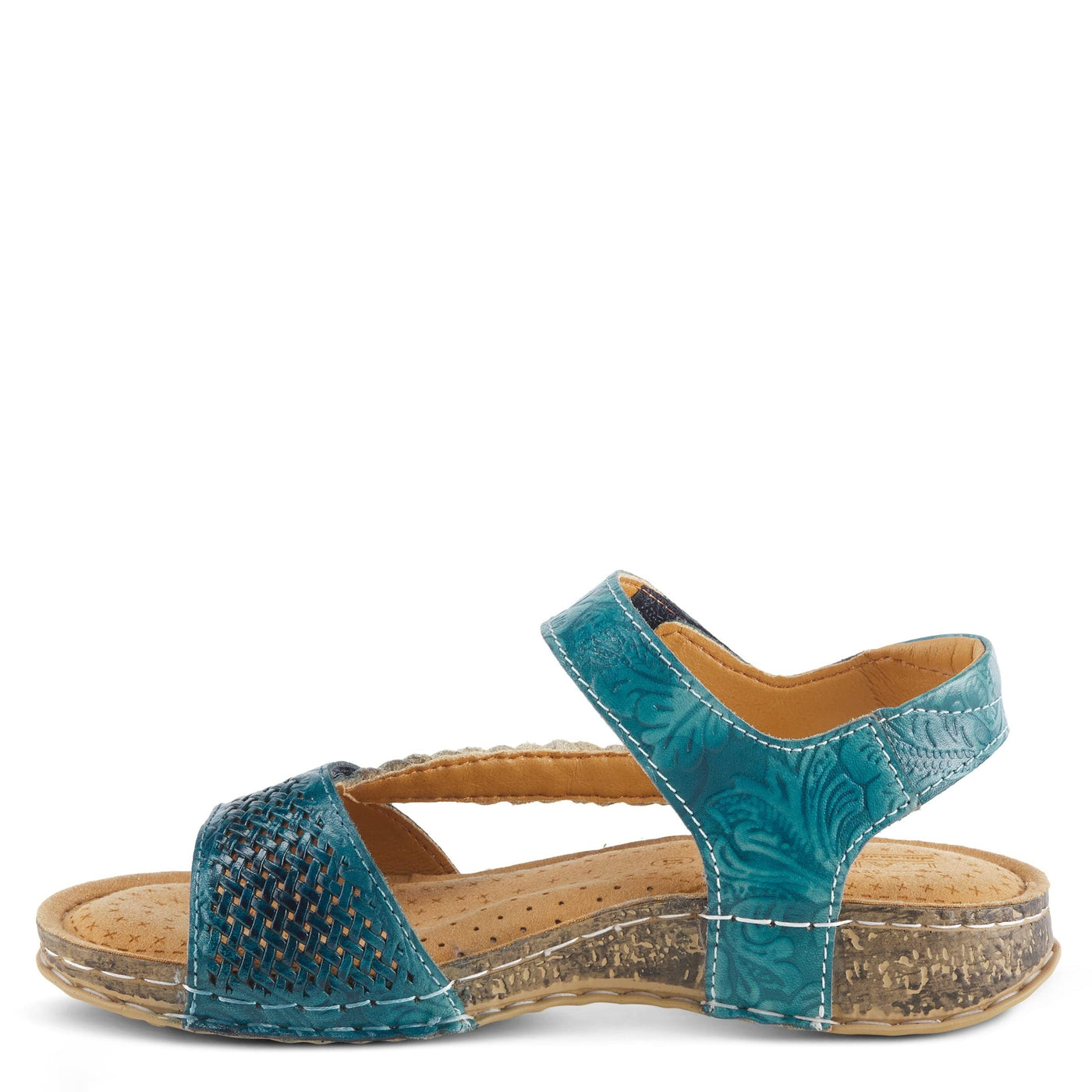 Spring Step L'Artiste Popular Sandals for Women - Ankle Strap Sandal with Hook & Loop - Hand Painted Ladies Sandals for Womens - Blue EU 37 / US 6.5-7