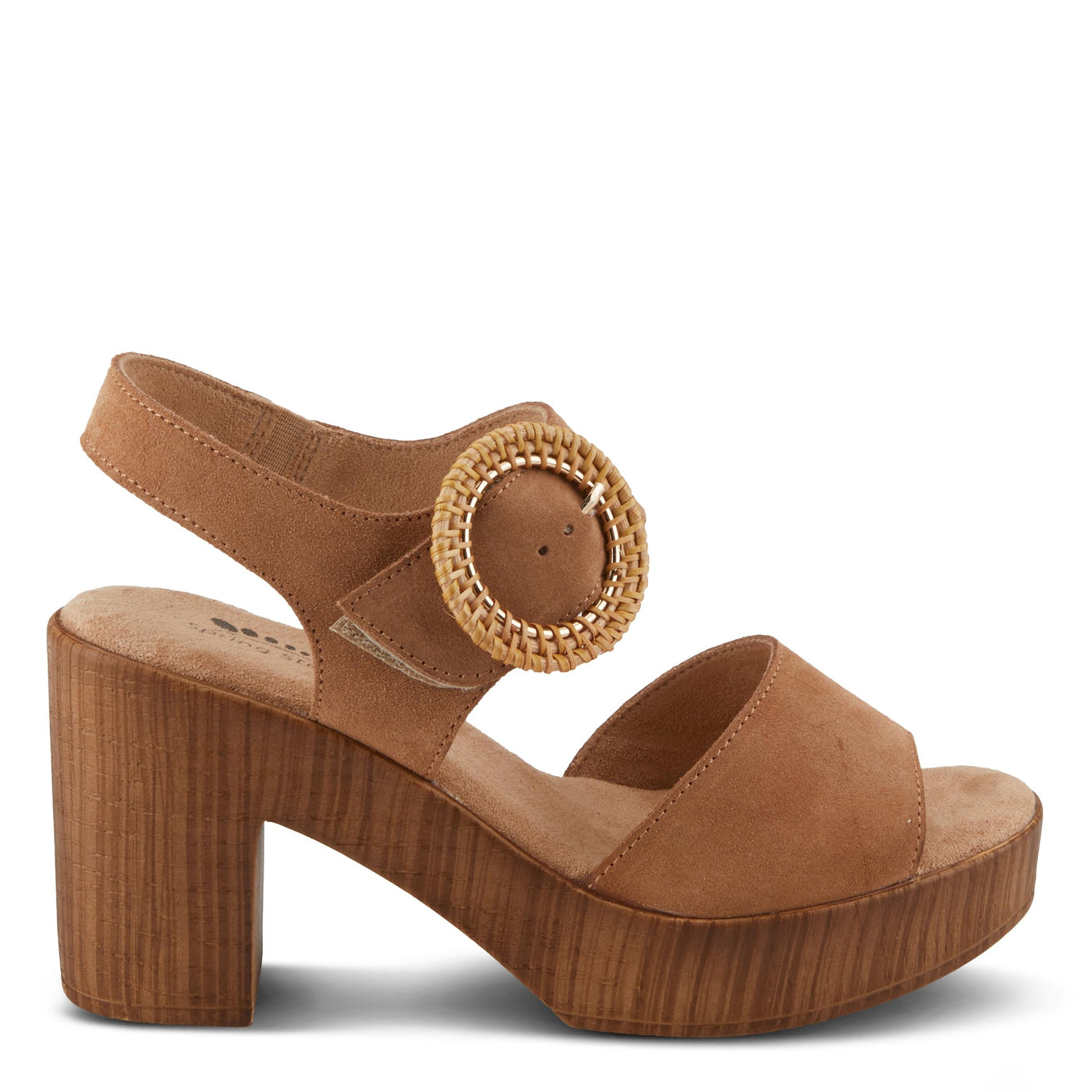 Spring Step Women's Gamona Ankle-Strap Heeled Sandal with Decorative Buckle - Cork Chunky High Heel