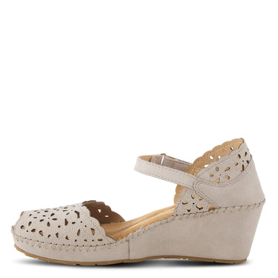 PATRIZIA Spring Step Gennina Wedge Sandals for Womens - Laser Cut Ladies Sandals with Embroidery - Hook and Loop Closure Womens Sandals - Light Grey EU 39 / US 8.5