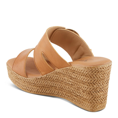 Spring Step MARES Women's Wedge Slip-On Sandals - Chic Buckle Detail, Dual Leather Straps, Comfortable Footbed, Platform for Added Height Camel EU 38 / US 7.5-8