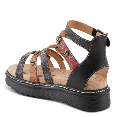 Spring Step L'Artiste Women's Selyse Flatform Sandals - Adjustable Straps, Hand-Painted Floral Artistry Black Multi EU 39 / US 8.5