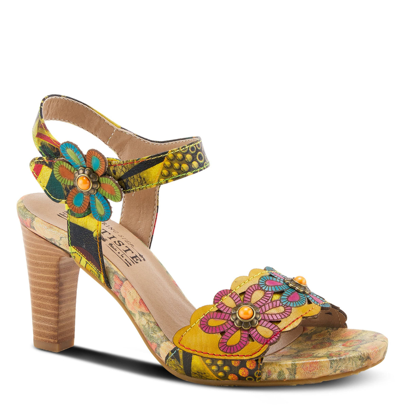 Spring Step L'Artiste Women's Gardena Quarter Strap Sandal Yellow Multi EU 40 / US 9