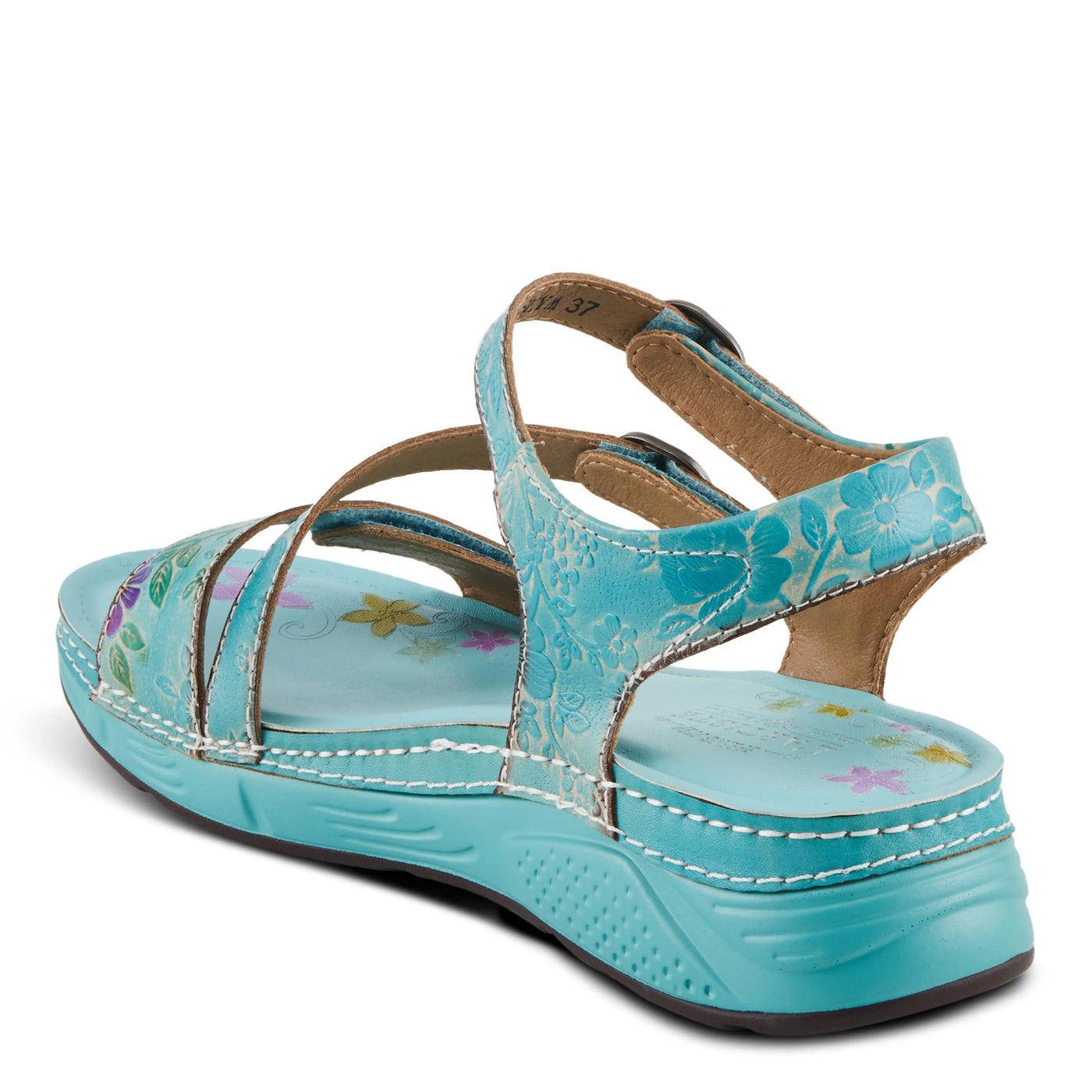 Spring Step L'Artiste Women's Anneka Hand-Painted Athleisure Sandals - Lightweight Floral Design with Adjustable Hook and Loop Closures Sky Blue Multi EU 36 / US 5.5-6