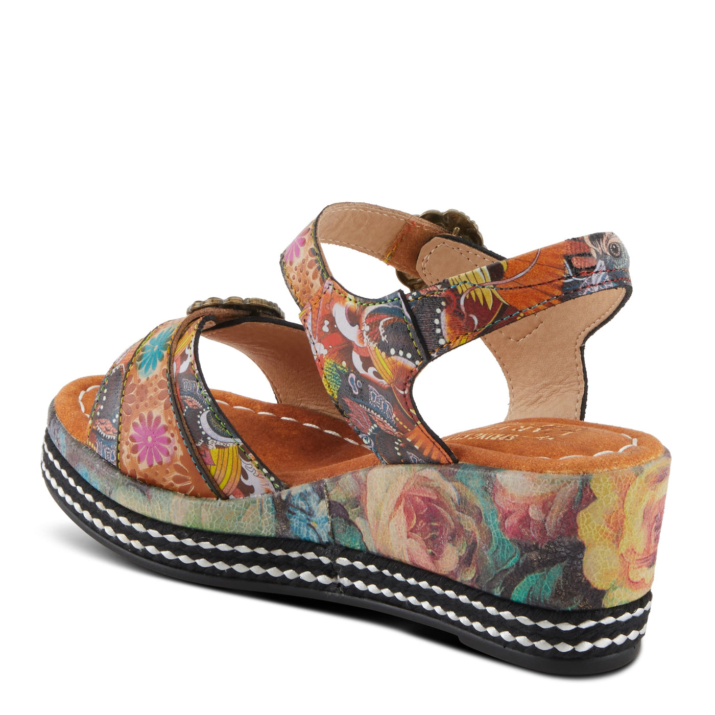 Spring Step L'Artiste Women's FLAVOUR Fashion Wrapped Wedged Sandals | Hand-Painted Leather Accents, Hook and Loop Closure Camel Multi EU 35 / US 5