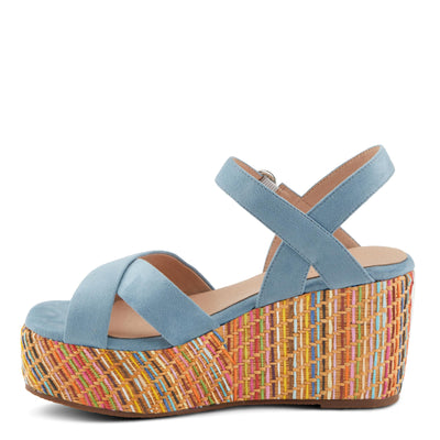 PATRIZIA Women's RAINBOWFUN Multicolor Quarter Strap Wedge Sandals Blue EU 40 / US 9