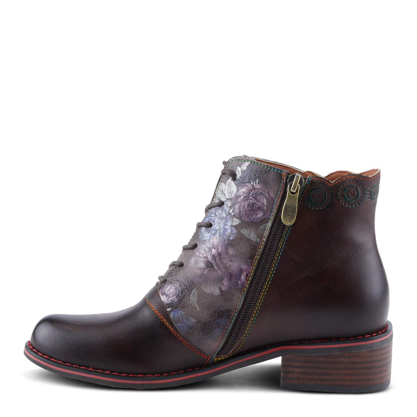 Spring Step L'Artiste Xenia Women's Lace-Up Oxford Bootie - Classic Menswear with Floral Print Shaft