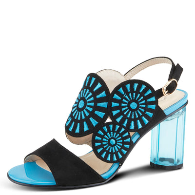 Azura Women's Embroidery Pumps & Heels - Geometric Design, Adjustable Ankle Strap, Transparent Cylindrical Heel