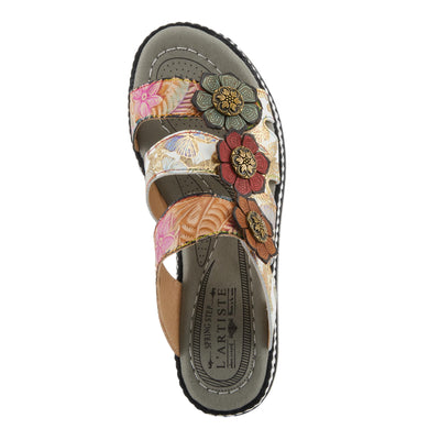 Spring Step L'Artiste Women's NAOMI-MONARCH Comfortable Butterfly Slide Sandals | Hand-Painted Leather Flowers, Hook and Loop Closure Tan Multi EU 38 / US 7.5-8