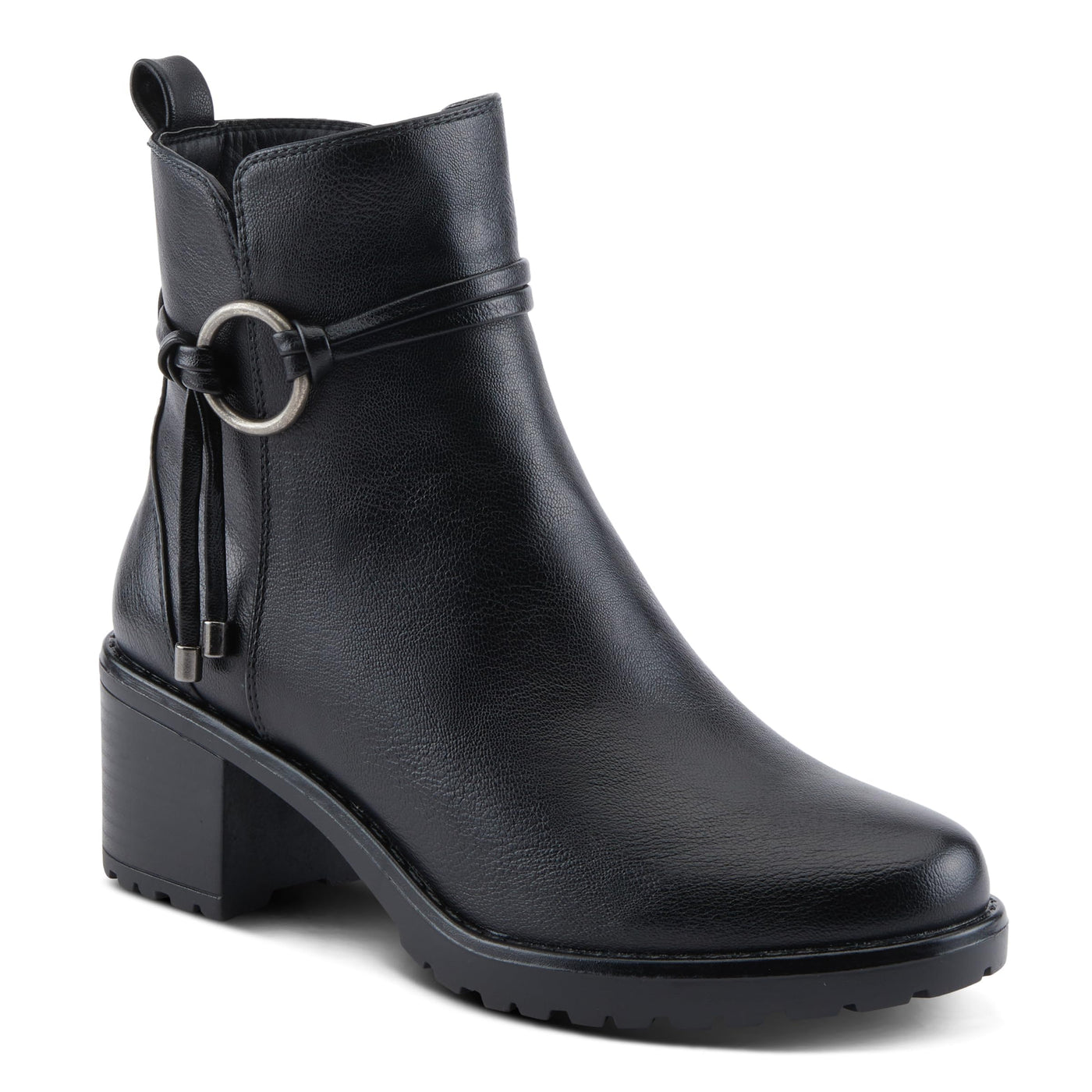 PATRIZIA Women's BRIGGS Heeled Booties with Burnished Finish, Decorative Laces, and Zipper Closure Black EU 40 / US 9