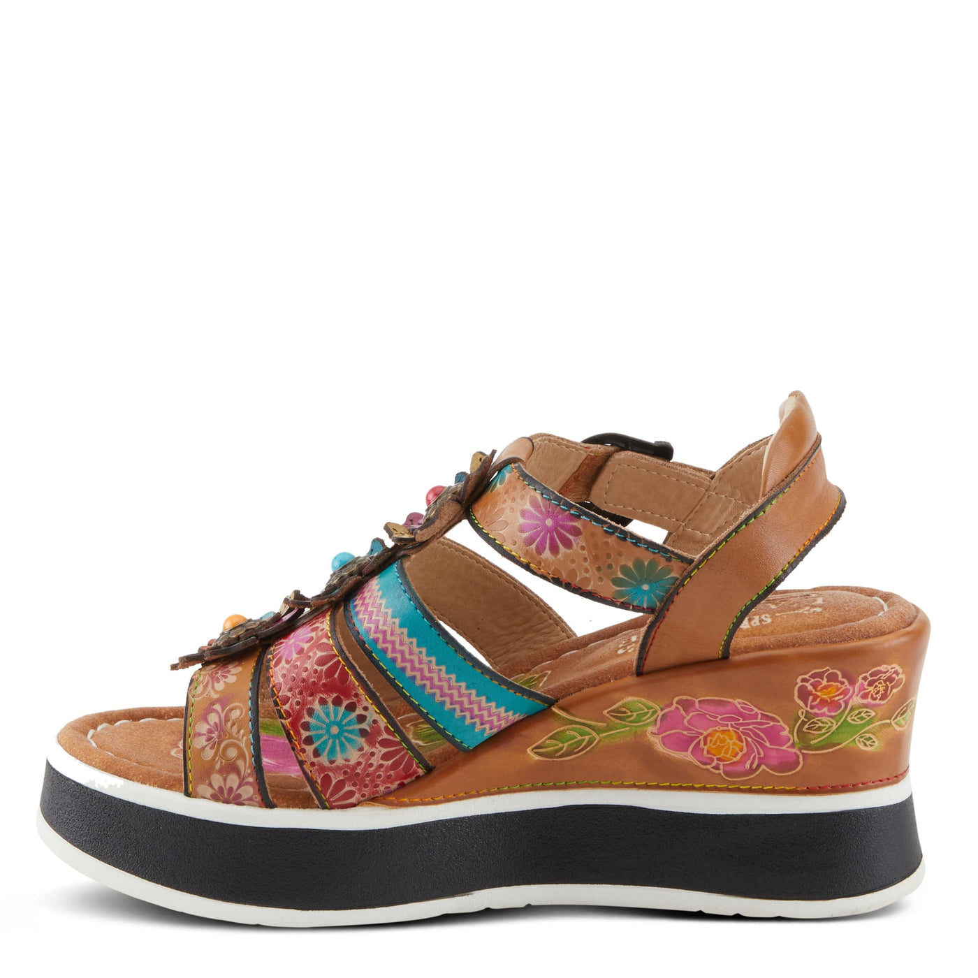 Spring Step L'Artiste Women's FloralBloom - Hand-Painted Lightweight Athleisure Sandals Tan Multi EU 40 / US 9