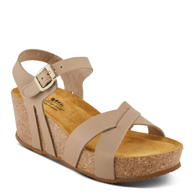 Spring Step BURTON Women's Wedge Sandals - Adjustable Buckle, Supple Leathers, Moldable Footbed Taupe EU 37 / US 6.5-7