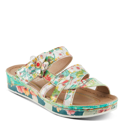 Spring Step L'Artiste Women's CAIMANALA Floral Slide Sandals with Adjustable Closure Mint Green Multi EU 37 / US 6.5-7