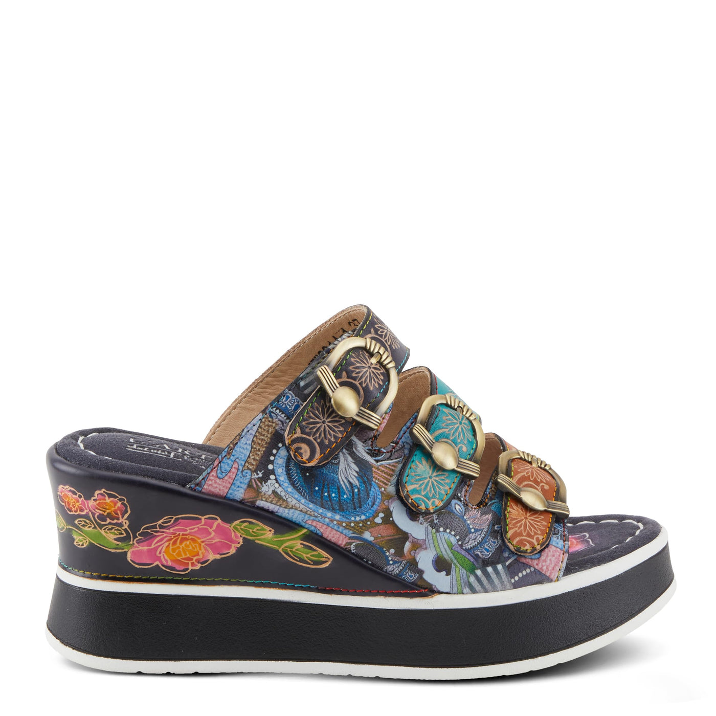 Spring Step L'Artiste Women's CALIGAL Hand-Painted Lightweight Platform Wedges Navy Multi EU 39 / US 8.5