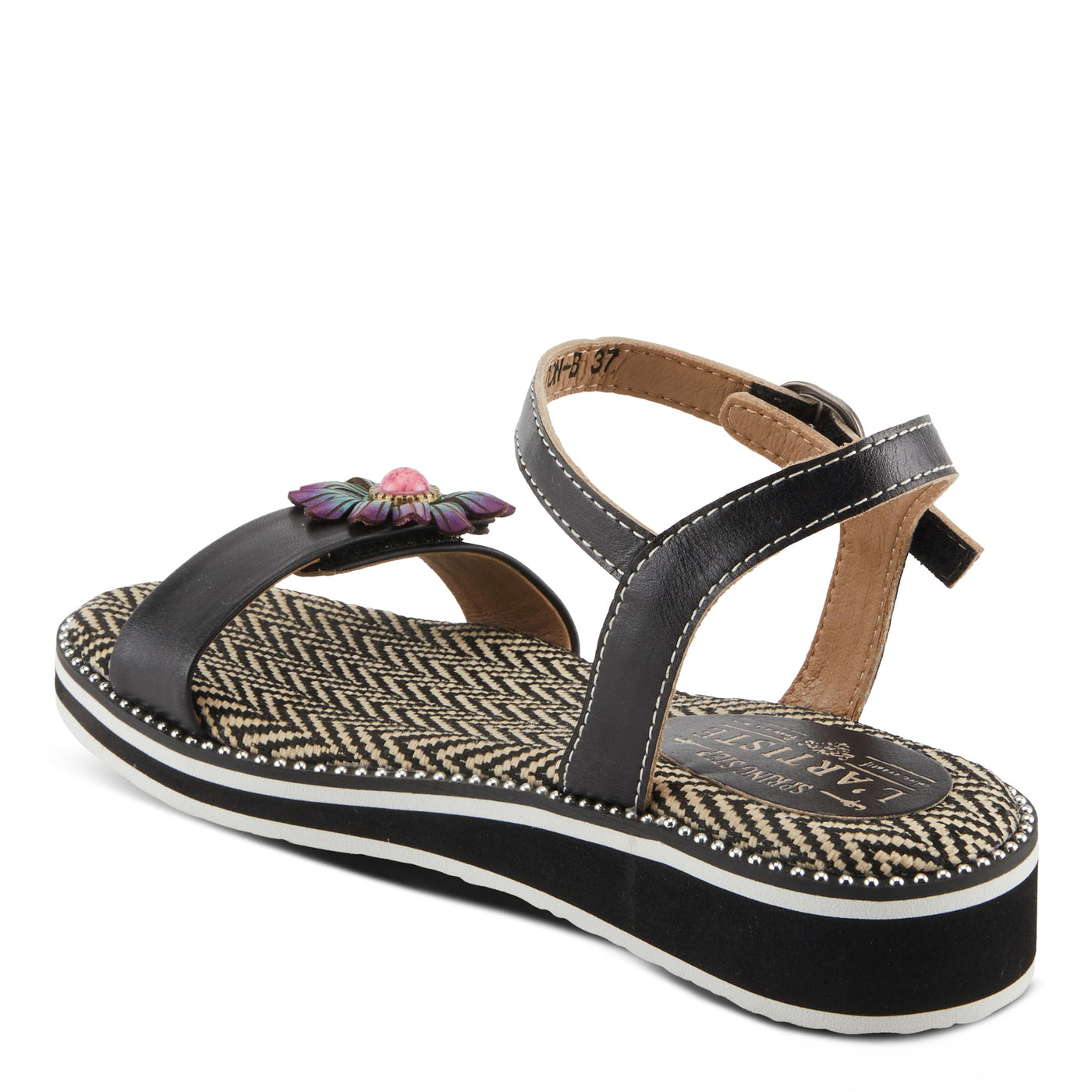 Spring Step L'Artiste Women's Tilton - Casual-Chic Hand-Painted Floral Sandals Black EU 35 / US 5