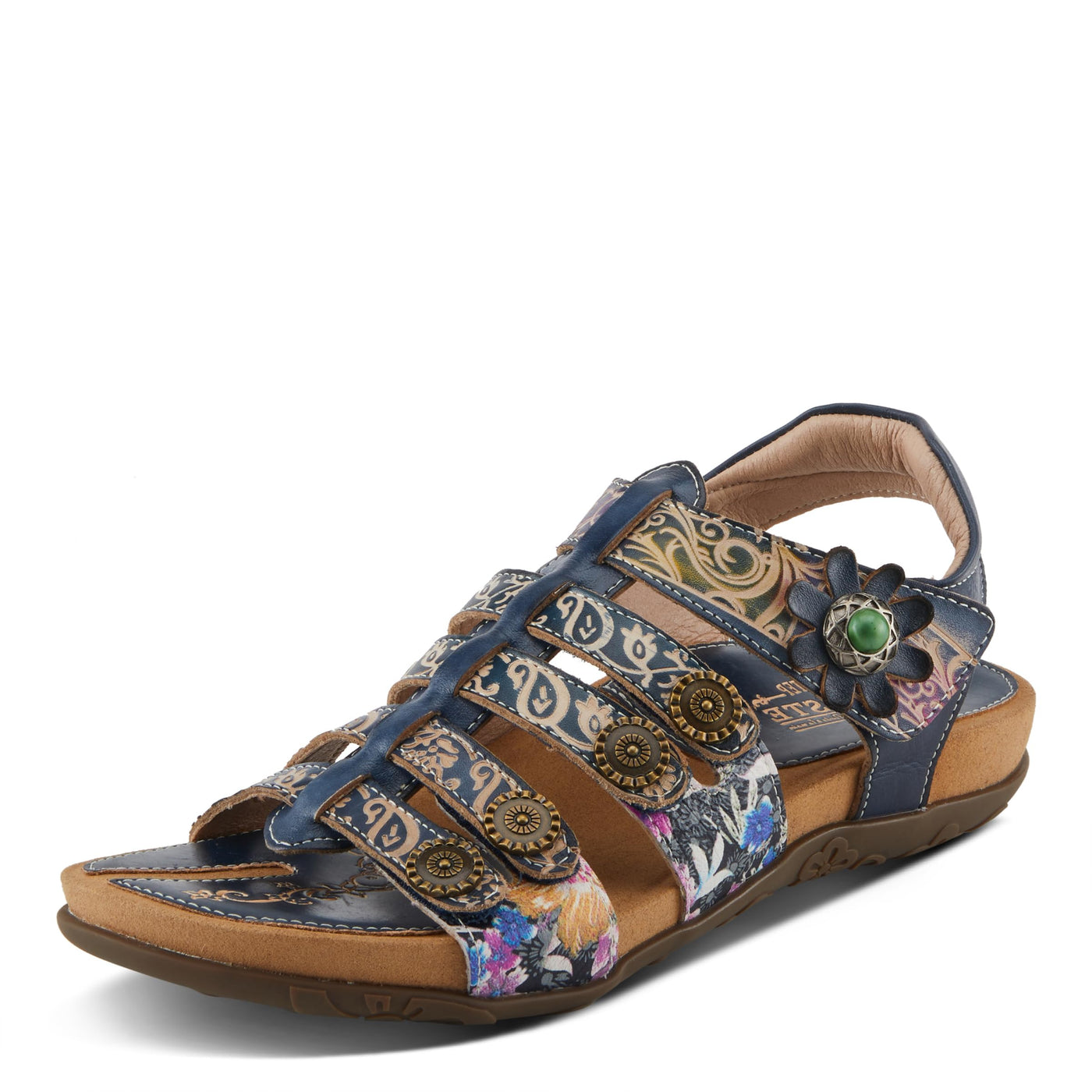 Spring Step L'Artiste Women's ACTIONETTA Artistic Sandals with Multiple Hook and Loop Closures Navy Multi EU 37 / US 6.5-7