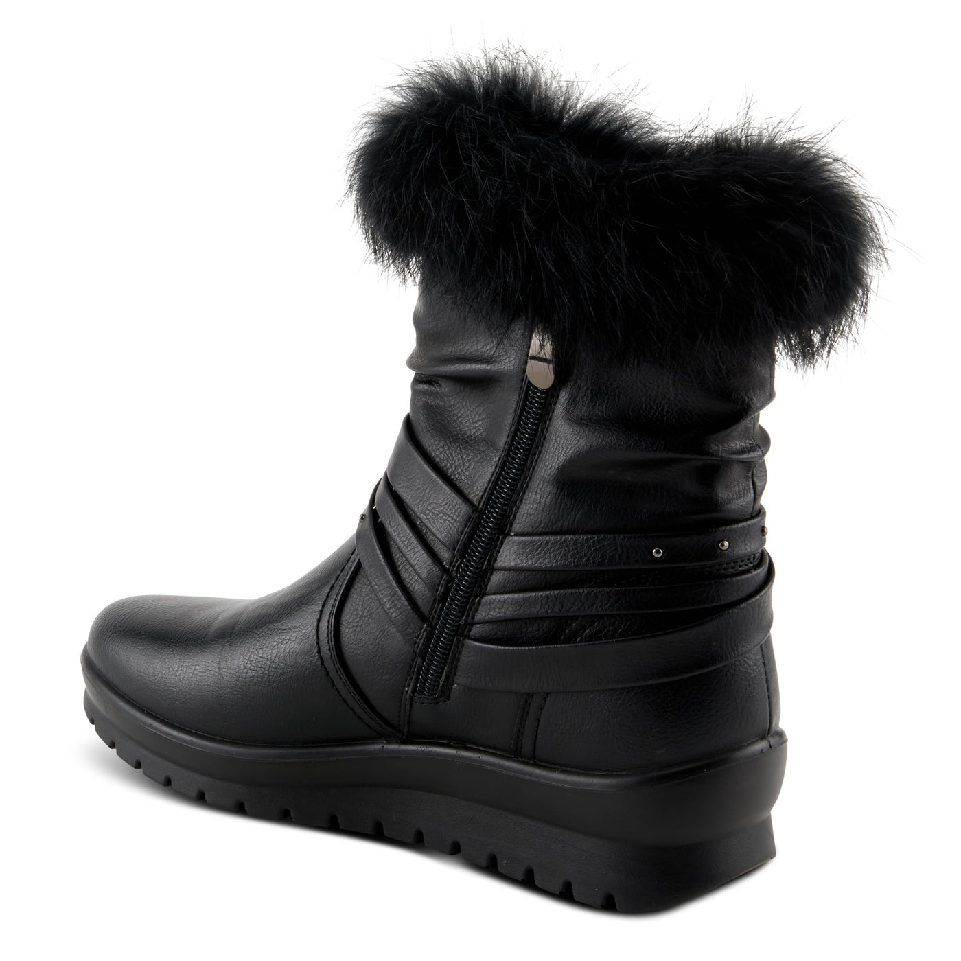 Flexus Women's YAMINA Platform Booties with Faux Fur Shaft, Lug Sole, and Inner Zipper Closure Black EU 37 / US 6.5-7