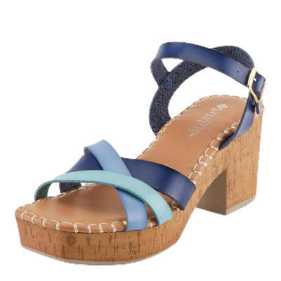 PATRIZIA Women's SANDRINE Quarter Strap Cork Platform Sandals Blue Multi EU 41 / US 9.5-10