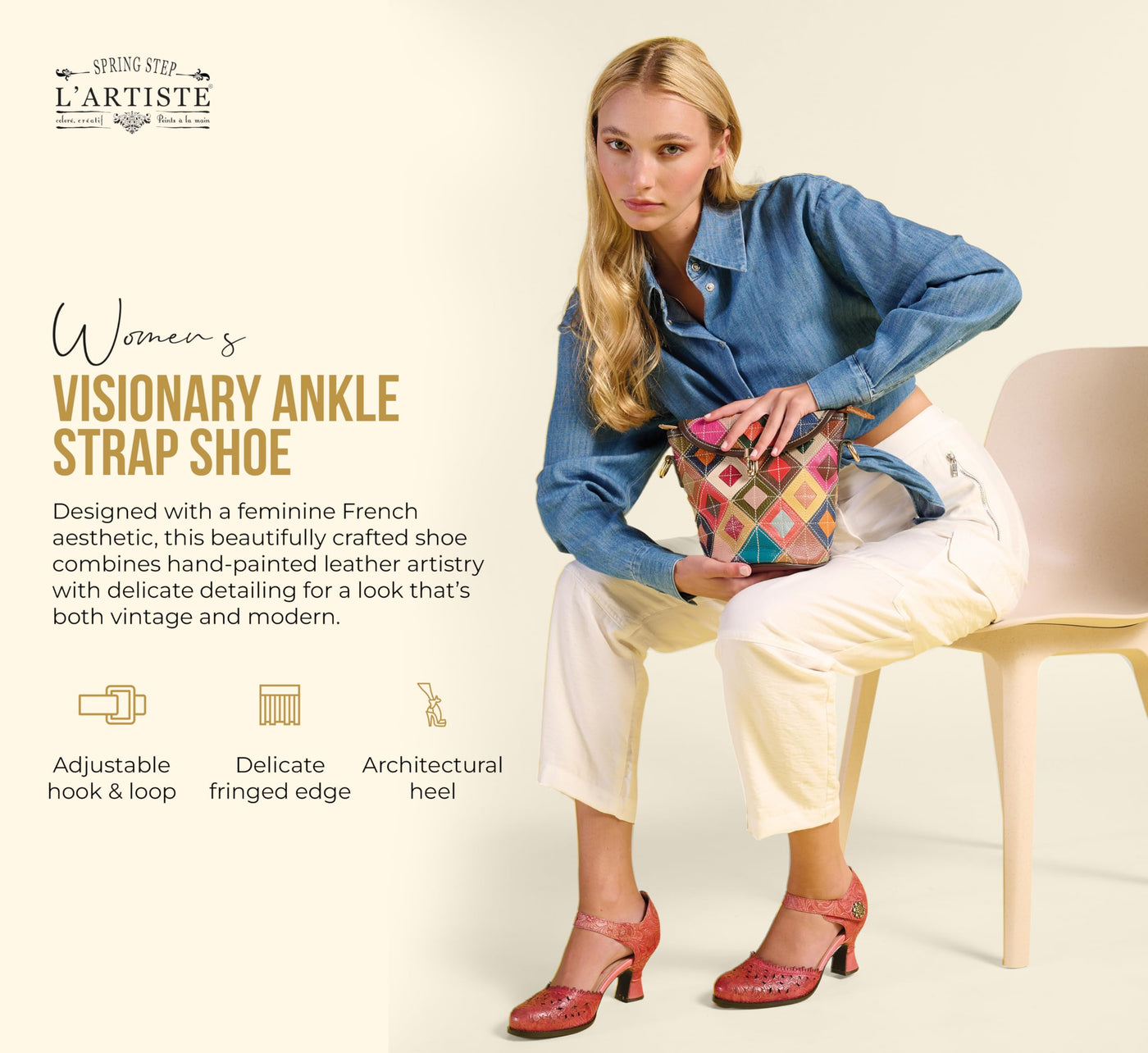 Spring Step L'Artiste Visionary Pump Shoes for Women | French Inspired Hand Painted Leather D'Orsay High Heels for Women with Ankle Strap Yellow EU 37 / US 6.5-7