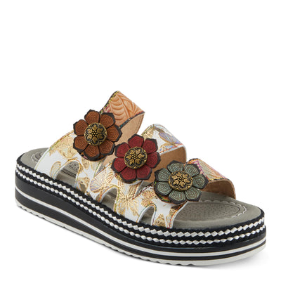Spring Step L'Artiste Women's NAOMI-MONARCH Comfortable Butterfly Slide Sandals | Hand-Painted Leather Flowers, Hook and Loop Closure Tan Multi EU 38 / US 7.5-8