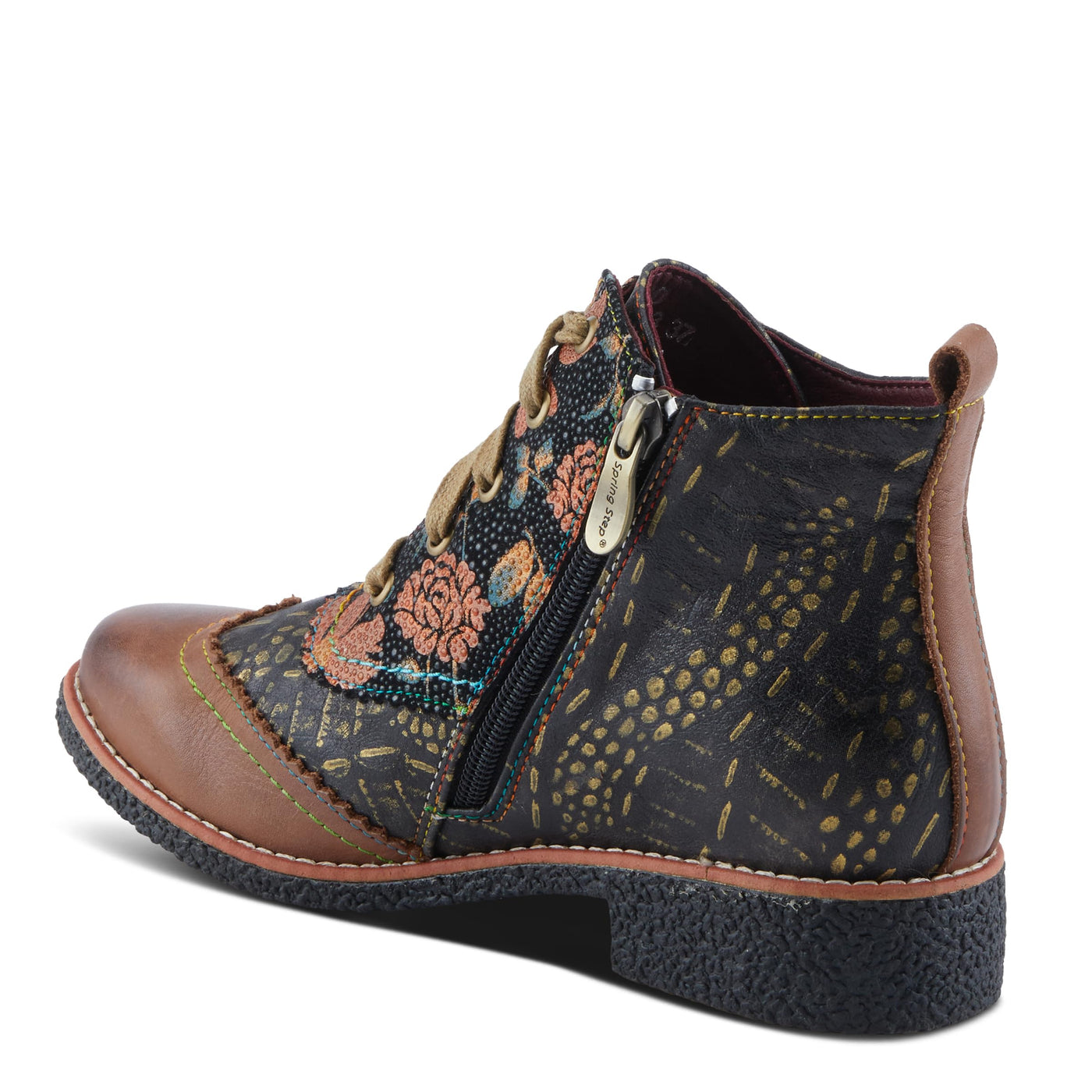 Spring Step L'Artiste Muggianahi Women's Oxford Bootie - Metallic Print, Textured Pin Dots, Fashion-Forward & Comfortable Brown Multi EU 37 / US 6.5-7