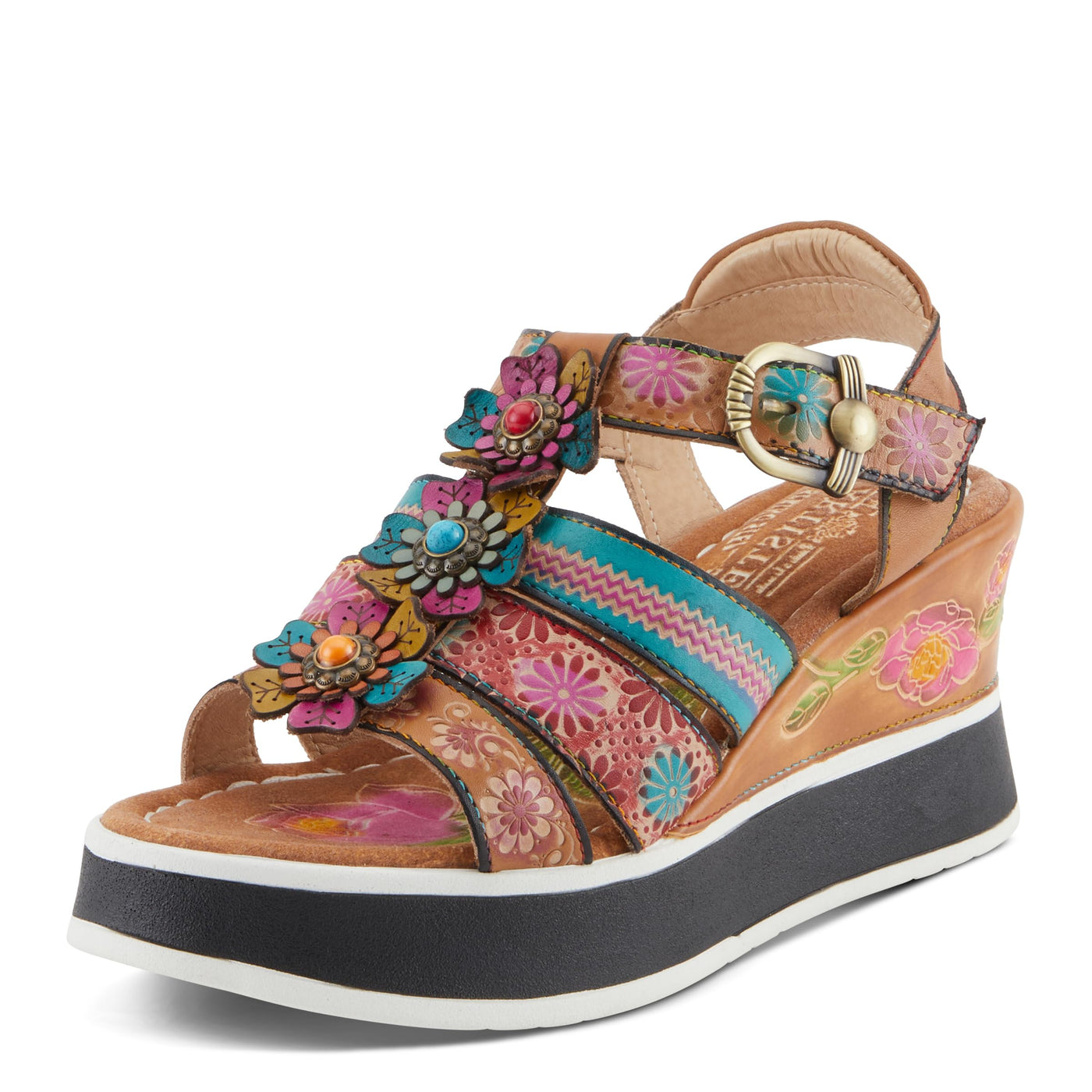 Spring Step L'Artiste Women's FloralBloom - Hand-Painted Lightweight Athleisure Sandals Tan Multi EU 40 / US 9