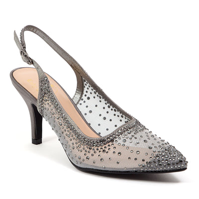 Lady Couture Lola Embellished Pointed Toe Slingback Pump, Pewter, 10