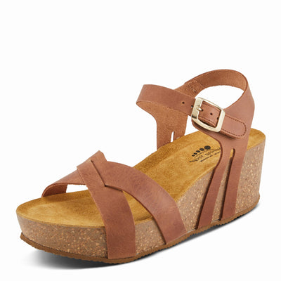 Spring Step BURTON Women's Wedge Sandals - Adjustable Buckle, Supple Leathers, Moldable Footbed Brown EU 38 / US 7.5-8