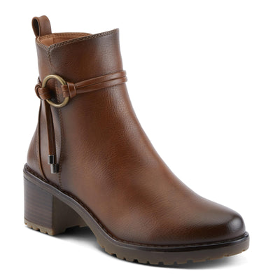 PATRIZIA Women's BRIGGS Heeled Booties with Burnished Finish, Decorative Laces, and Zipper Closure Medium Brown EU 40 / US 9