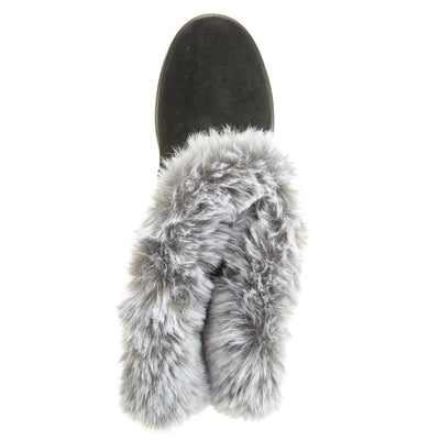 Flexus Snowbird Mid-Calf Boot - Waterproof Microsuede Upper Faux Fur Lining - Slip-On Padded Insole Flexible Polyurethane Outsole 1.5" Heel Cozy Winter Bootie Black EU 41 / US 9.5-10